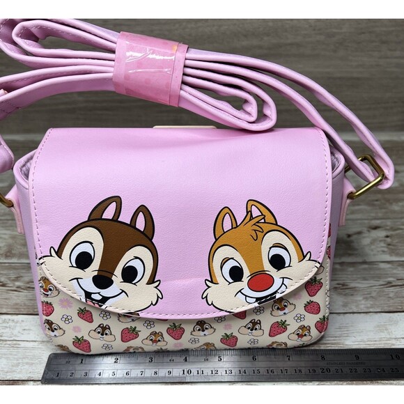 Loungefly Disney Chip 'N' Dale Strawberries Crossbody Bag Purse Chipmunks Pink - Picture 9 of 16